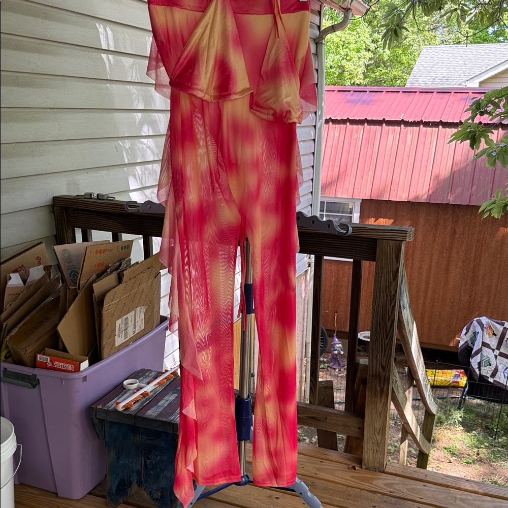 New Women’s Pink Tie-Dye Wide-Leg ruffles w/ Bikini top XL lined bikini